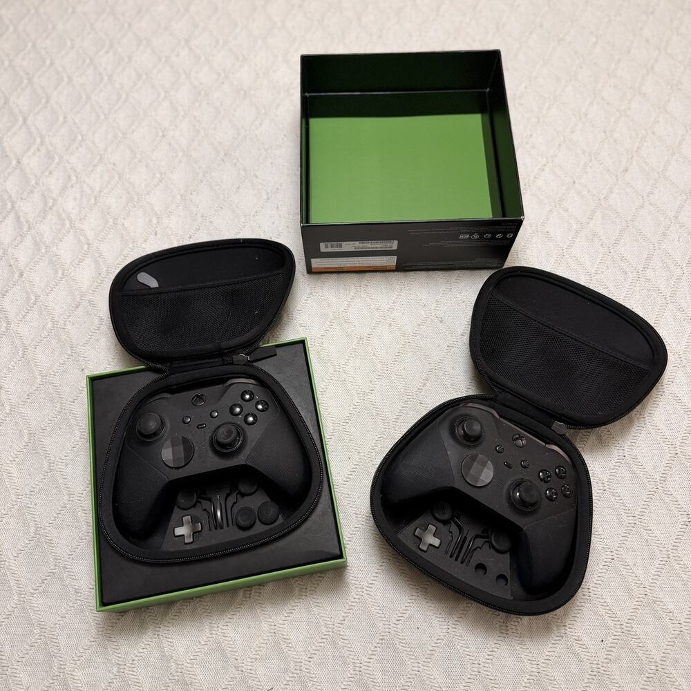 Bundle of 2 Xbox Elite Series 2 Wireless Controller - Black Box w/ Case + Acc